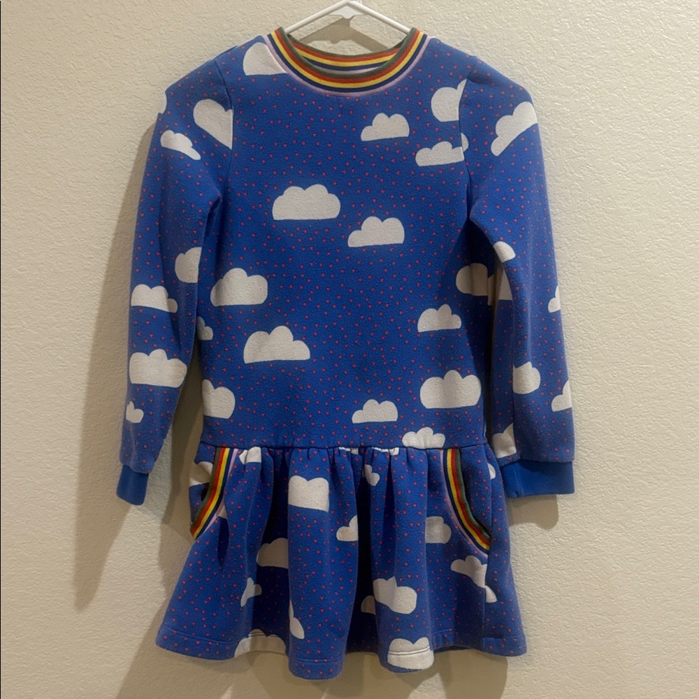 Mini Boden Multicolored Cloud 🌧️ Sweatshirt Dress, Size 9-10, VGUC